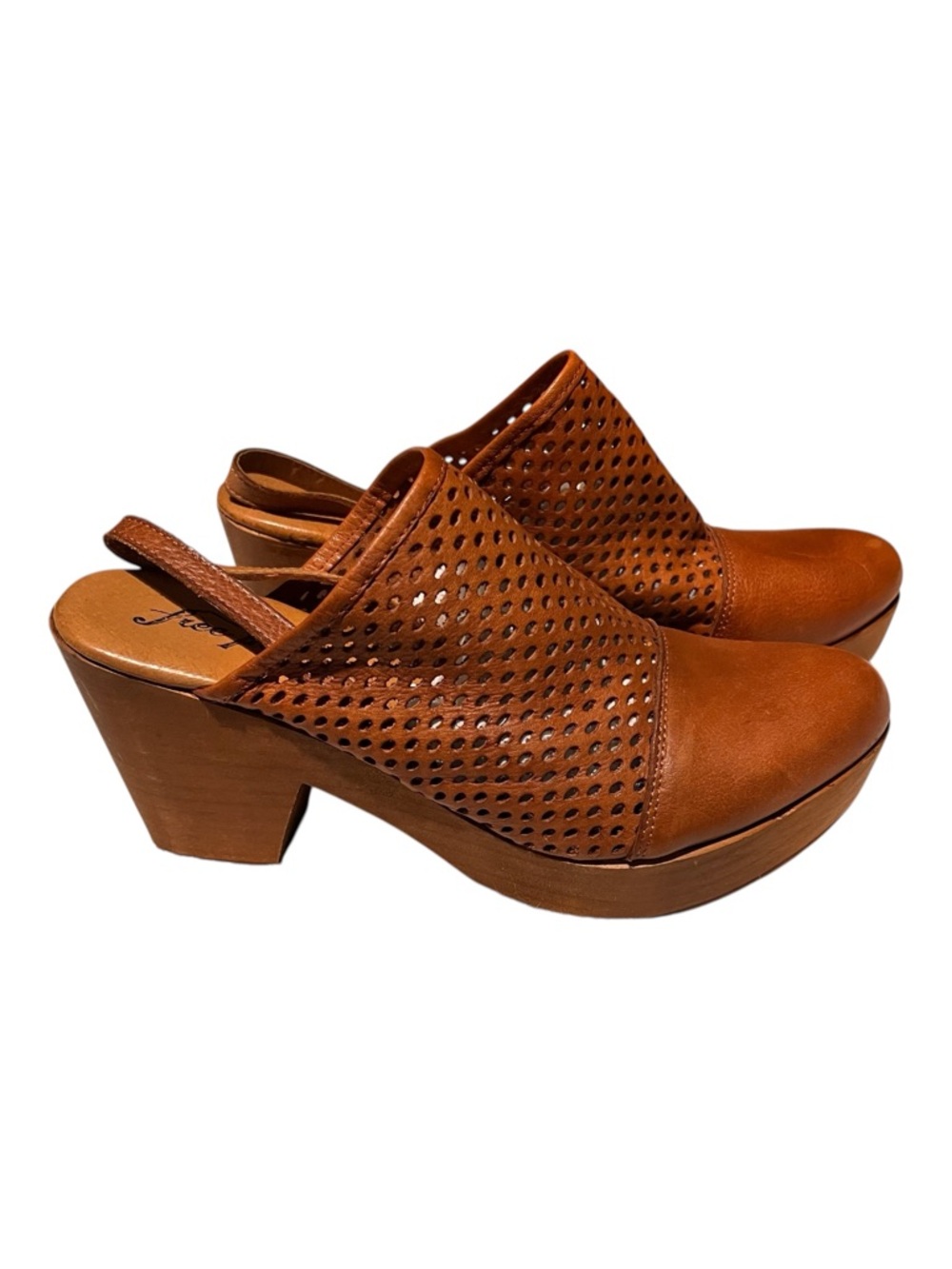 Free People Perforated Leather Slingback Platform Mules - Tan Brown 38